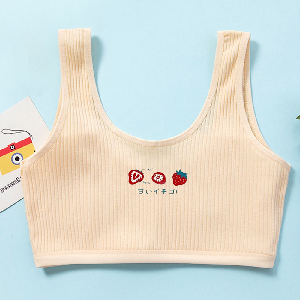 ♥Tigo♥ Áo Ngực Cotton Hai Lớp Không Gọng in Họa Tiết Dâu Tây Hoạt Hình Thời Trang Cho Bé Gái