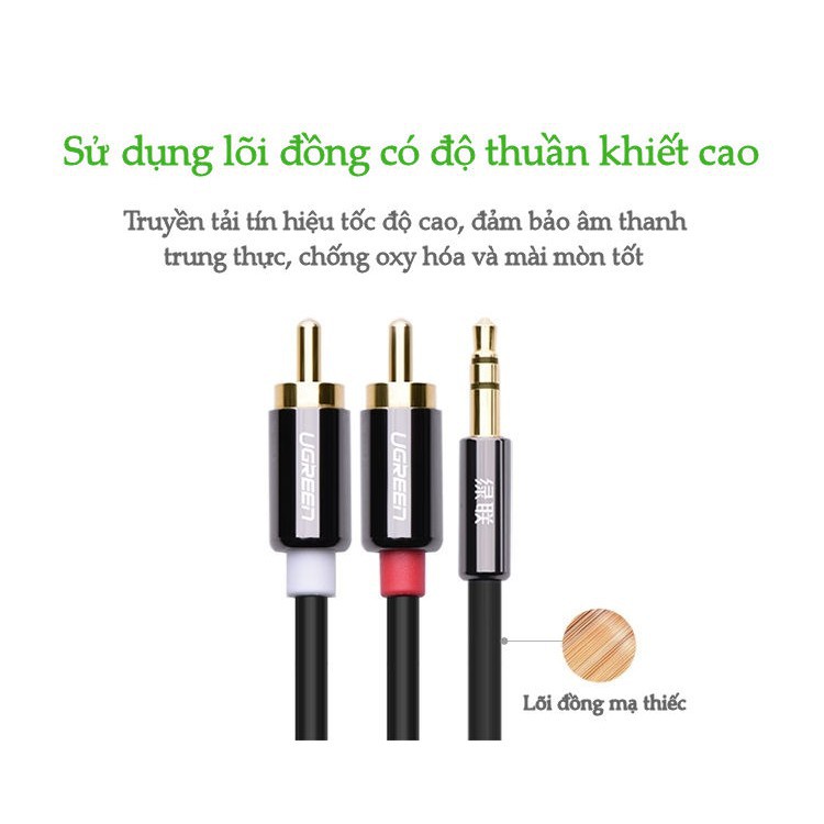 Dây Audio 3.5mm to 2 đầu RCA chính hãng Ugreen 10584