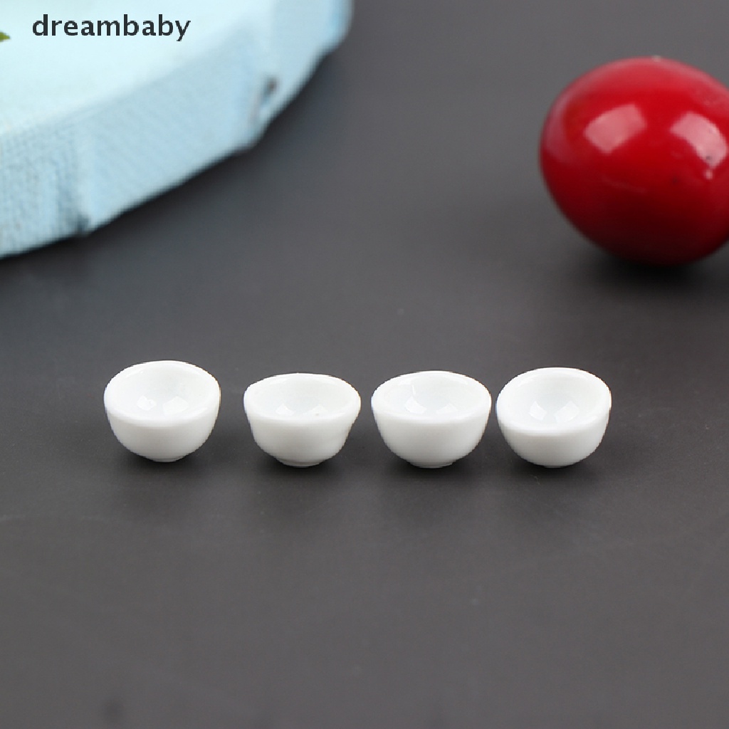 Set 4 Chén Sứ Màu Trắng Tỉ Lệ 1: 12 Dùng Trang Trí Nhà Búp Bê
