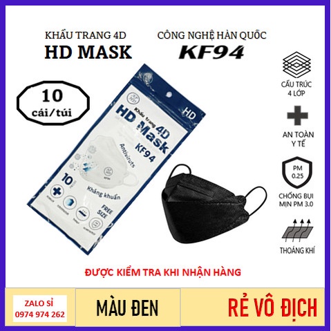 Khẩu trang KF94 , Khẩu trang 4D HD MASK AN PHONG túi 10 chiếc sản xuất theo công nghệ hàn quốc