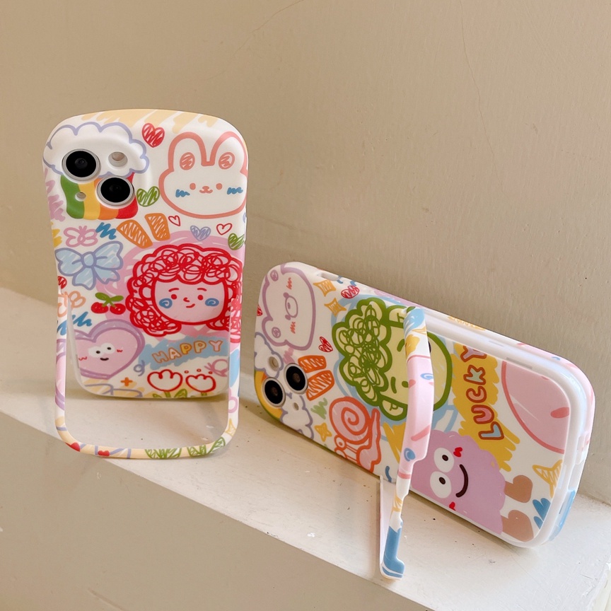 Ốp Điện Thoại Dẻo Họa Tiết Hoạt Hình Doodle Kèm Giá Đỡ Cho Iphone 12 pro max 11 pro max xs max xr x