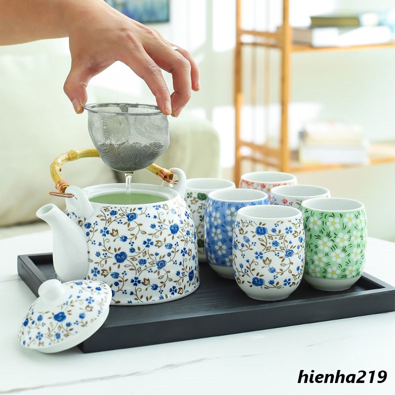 Combo bộ ấm chén uống trà hoa nhí nhiều màu phong cách Nhật độc đáo