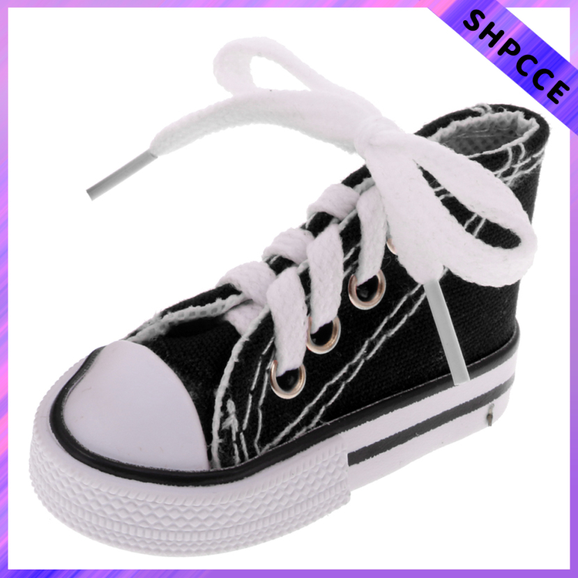 2 Pairs of High Top Sneakers Lace Up Canvas Shoes for 1/4 BJD SD DOD   Dollfie Dolls Black+Purple 7.5cm