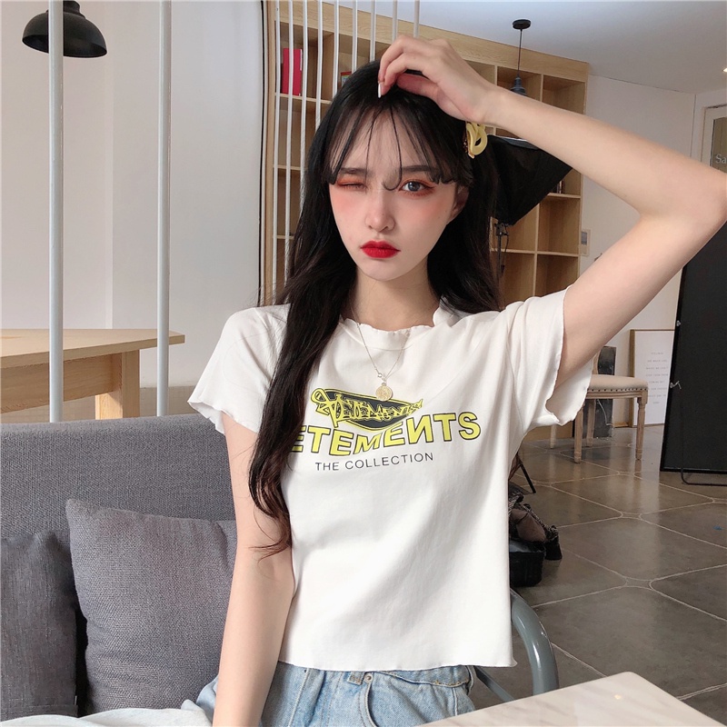 Áo Thun Ngắn Tay Lưng Cao Dáng Rộng Thời Trang Mùa Hè Cho Nữ