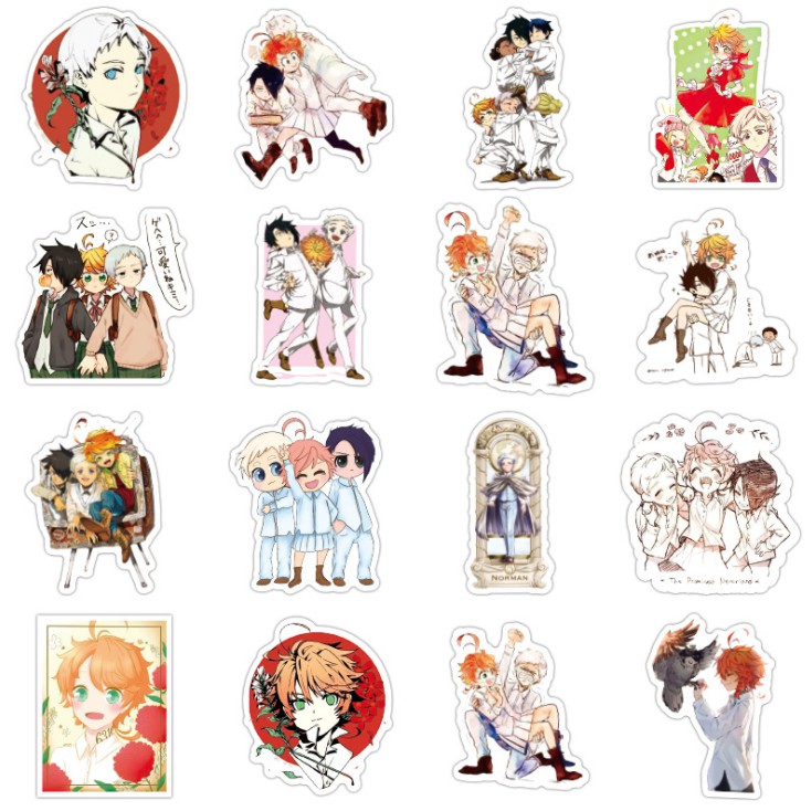 Combo 100 sticker Miền Đất Hứa - Yakusoku no Neverland không thấm nước dán laptop, vali, mũ bảo hiểm,...