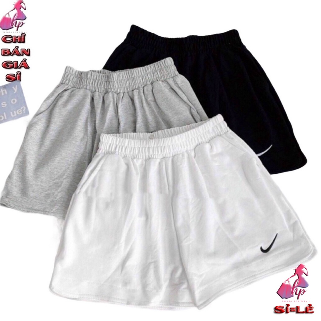 Quần short cotton da cá nữ thêu logo có túi form ngắn thể thao siêu cá tính  -mã VD32..
