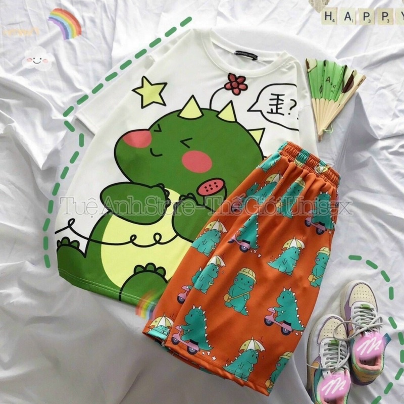 Set bộ đùi cotton hoạt hình Dễ Thương  - Bộ mặc nhà Cartoon form rộng Unisex nam nữ Freesize 38-68kg TUEANHSTORE