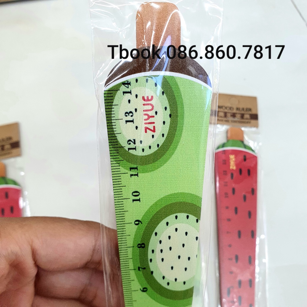 Thước kẻ gỗ 15cm hình hoa quả dưa hấu kiwi