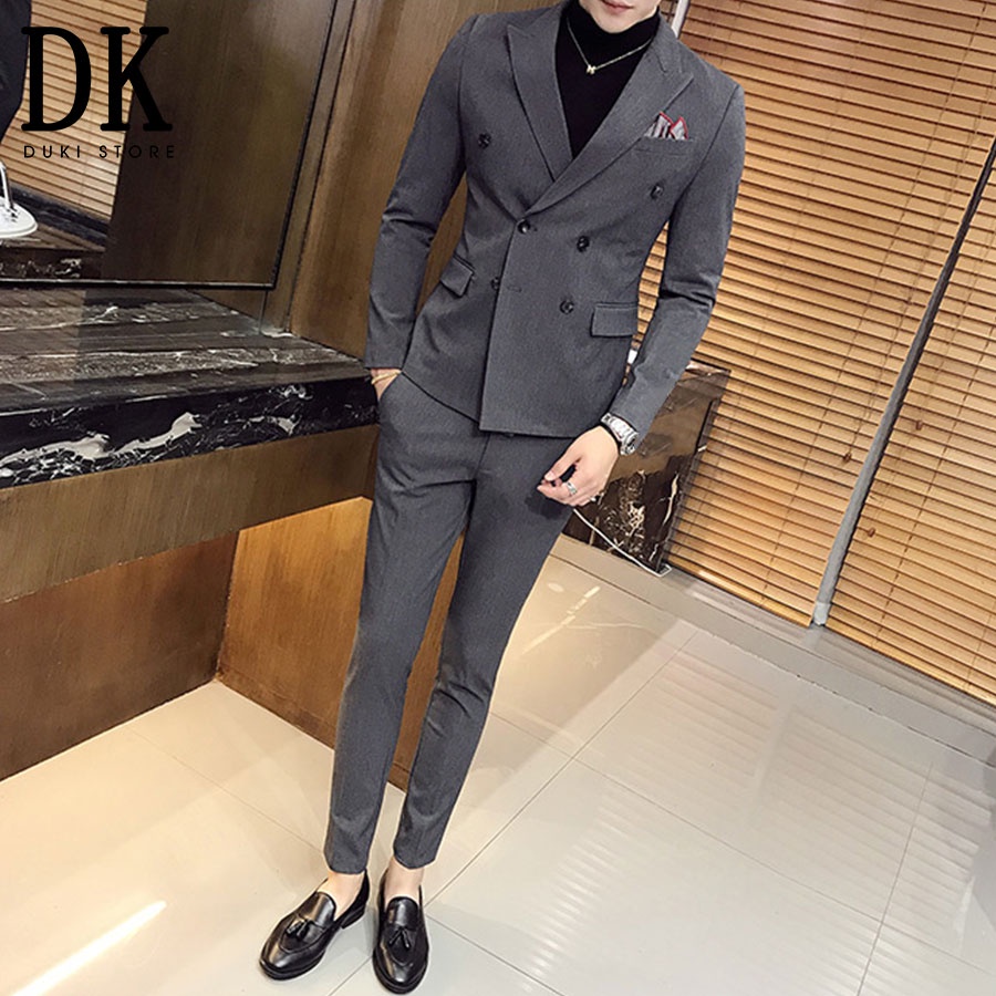 Bộ vest nam 6 nút Hàn Quốc màu xám lịch lãm DKE0023 - DUKI STORE