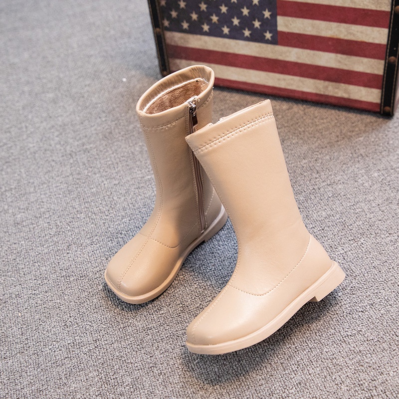 Giày bốt da cổ cao màu trơn chất lượng cao cho bé gái | BigBuy360 - bigbuy360.vn