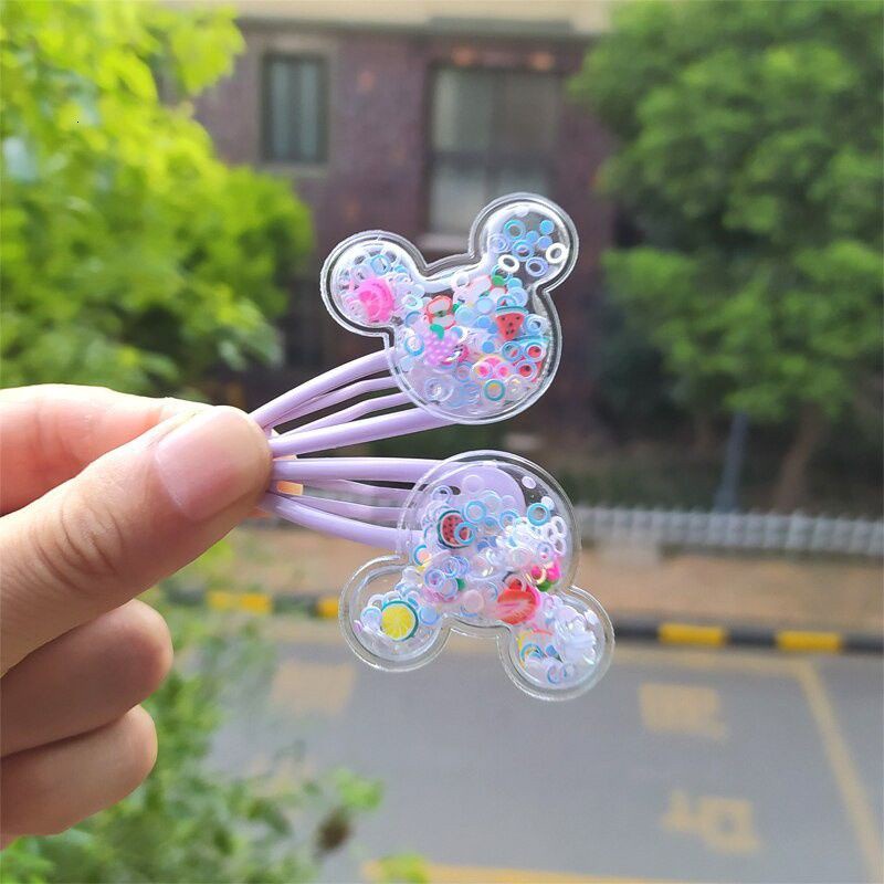 Bộ 2 chiếc kẹp tóc trong suốt hình chú chuột có đính kim sa dễ thương cho bé gái