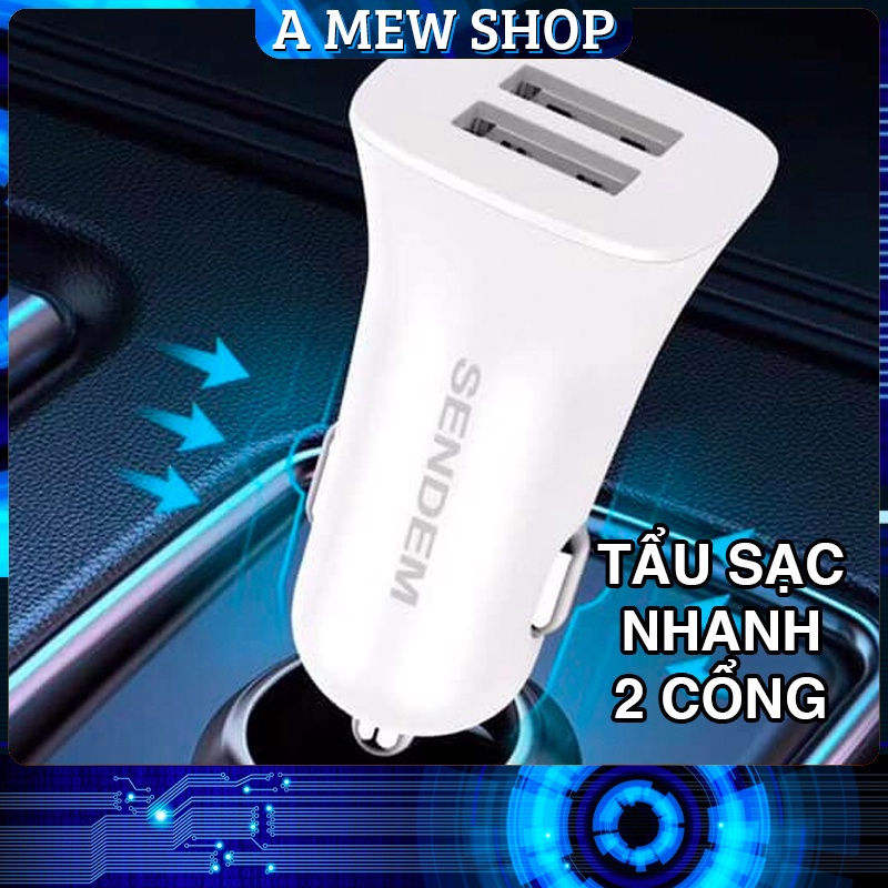 Tẩu Sạc Ô Tô 3.4A 2 Cổng USB Chính Hãng SENDEM D66 Nhỏ Gọn Tiện Dụng An Toàn