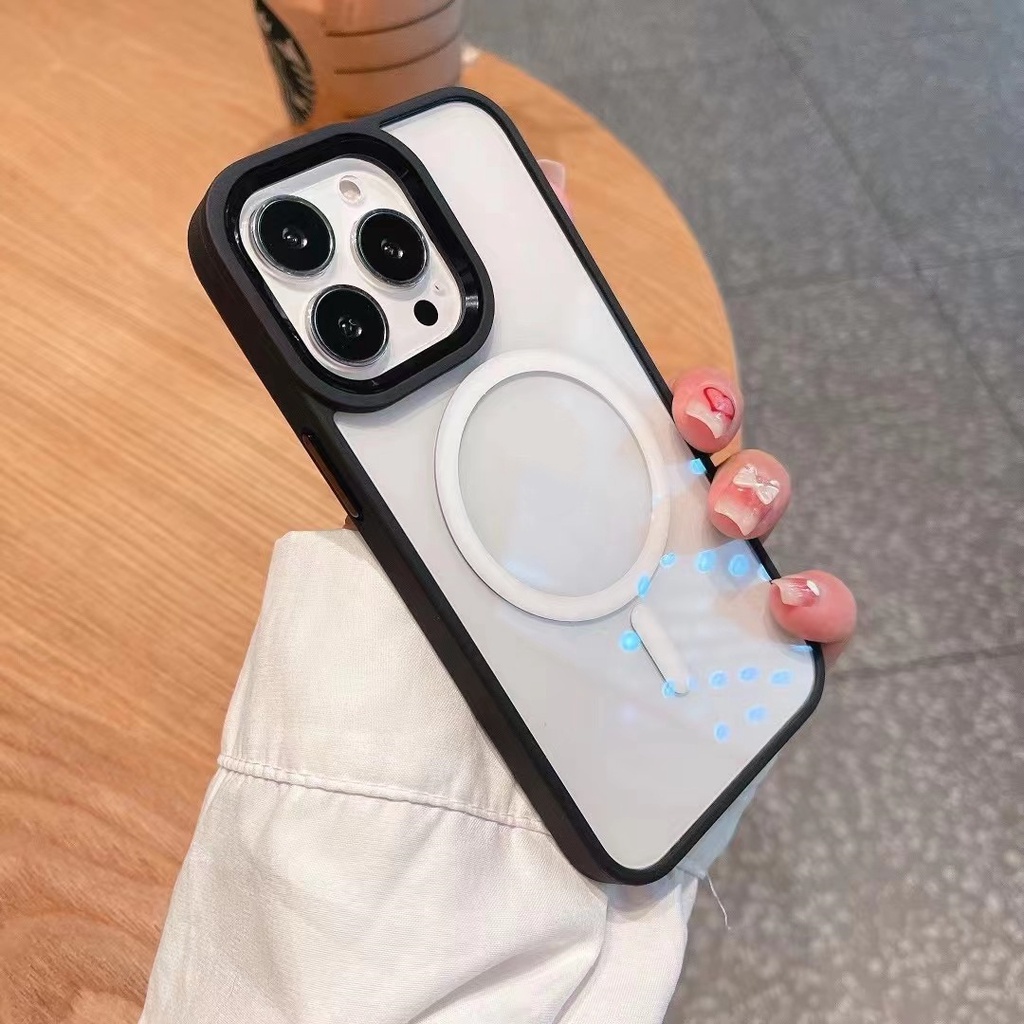 Ốp Điện Thoại Cứng Viền Silicon Có Khuyên Nam Châm Bảo Vệ Camera Chống Sốc Sang Trọng Cho iPhone 13 Pro 14 PLUS 12 Pro max