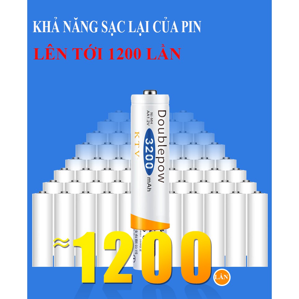 [Hàng chuẩn] Hộp 4 viên Pin AA sạc lại Doublpow dung lượng 3200mAh (màu cam KTV) - dành cho Micro Karaoke