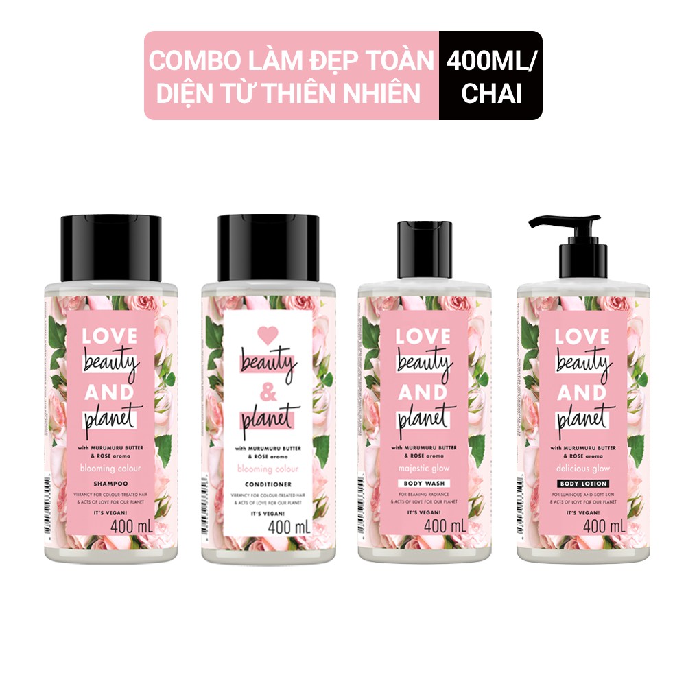 Combo Gội xả + Sữa tắm + Sữa dưỡng Love beauty and Planet 400ml/chai