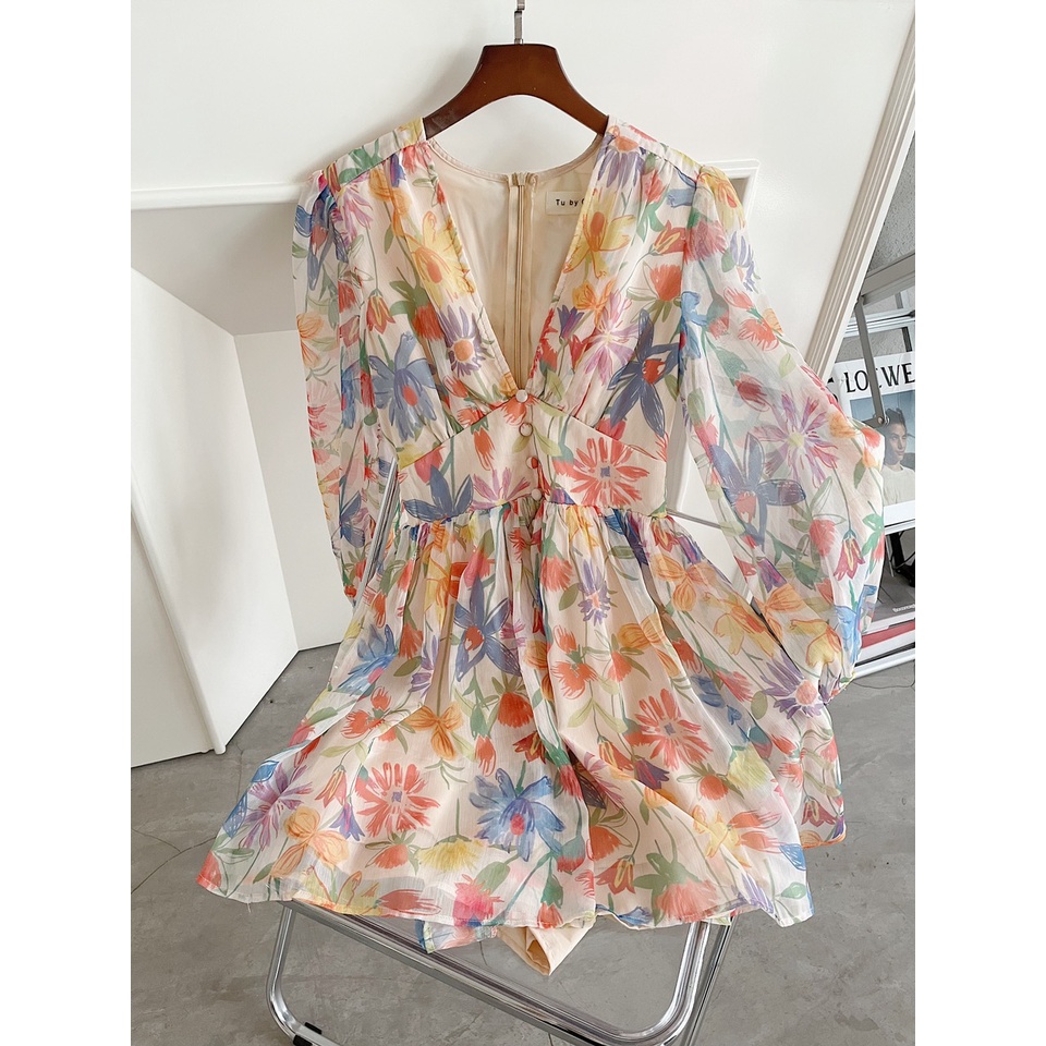 TUBYCATU | Jumpsuit hoa cam floral orange