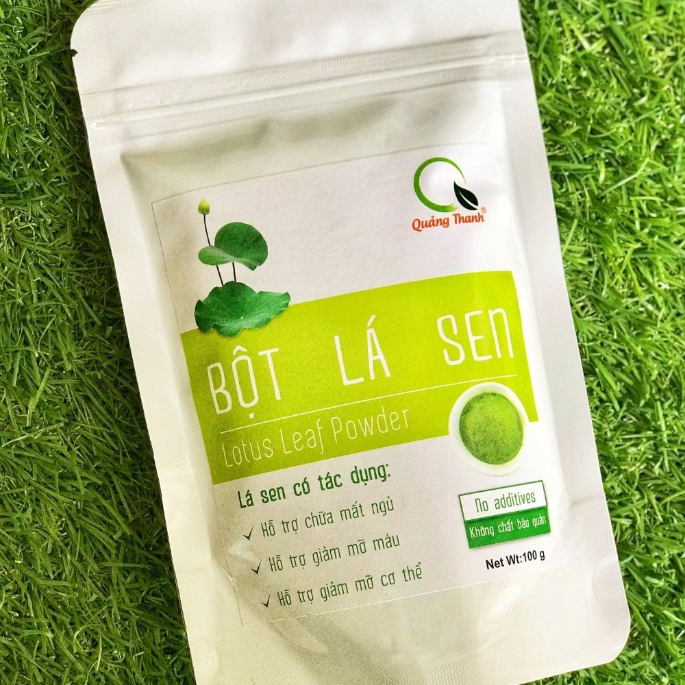 Gói 50g Bột Lá Sen Quảng Thanh - 100% lá sen tươi sấy lạnh tiệt trùng, hoàn toàn không chứa chất bảo quản