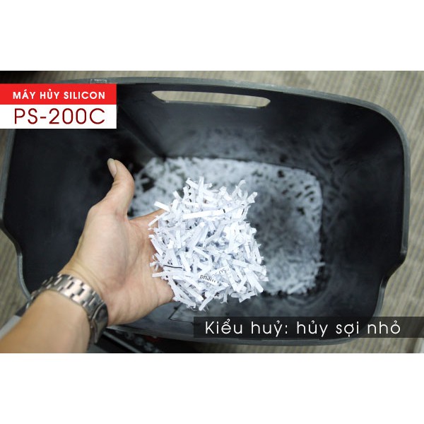Máy huỷ tài liệu mini tự động cắt giấy vụn,huỷ 8 - 10 tờ/lần nhập khẩu Silicon- Chính hãng bảo hành 1 năm