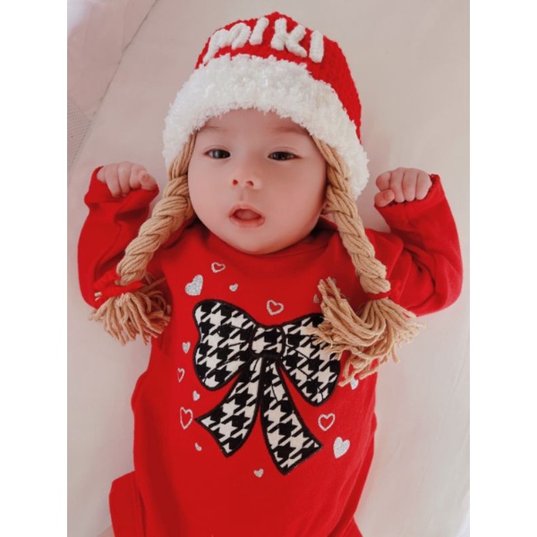 Nón Có Bím Tóc Lông Xù Màu Đỏ Cho Bé