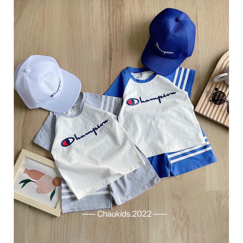 Bộ cộc tay bé trai, set 3ct bộ cotton Championn phối tay bkèm mũ cho bé-Bm_babyshop68