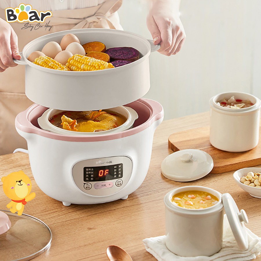 Nồi nấu chậm Bear SUBE002 1.6L - BẢN QUỐC TẾ - Chính hãng Bảo hành 12 tháng - Nấu cháo, Ninh, Hầm, Hấp - NEW 2021