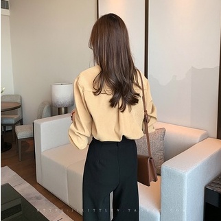 Áo Sơ Mi Tay Dài Dáng Rộng Màu Sắc Đơn Giản Thời Trang Cho Nữ