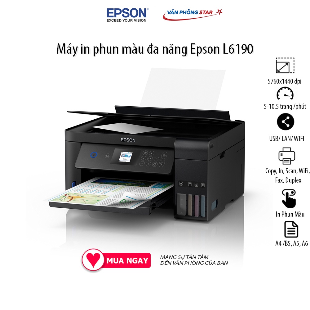 Máy in phun màu Epson Đa chức năng L4160 - In/ Scan/ Copy tốc độ 10.5 trang/phút độ phân giải 5760x1440 Vanphongstar