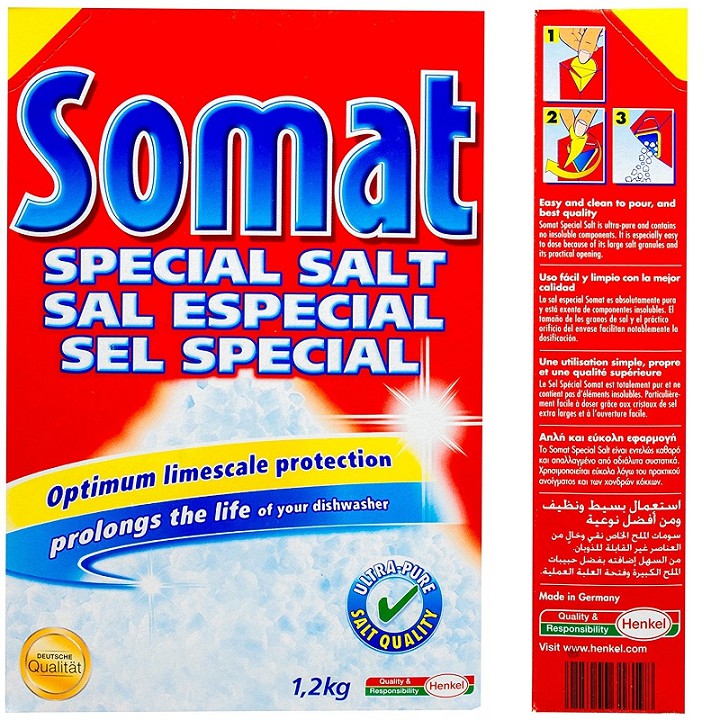 Muối rửa chén Somat , muối chuyên dùng cho máy rửa chén bát hộp 1,2kg tặng que thử nước cứng khi mua 2 hộp SU224