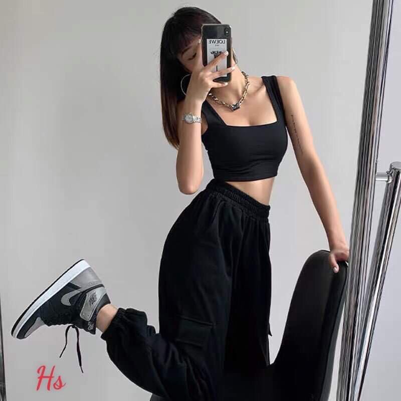 Áo Croptop Nữ Hai Dây Cổ Vuông So Hot🦋 Áo Crt Nữ Ba Lỗ Hai Màu Siêu Xinh