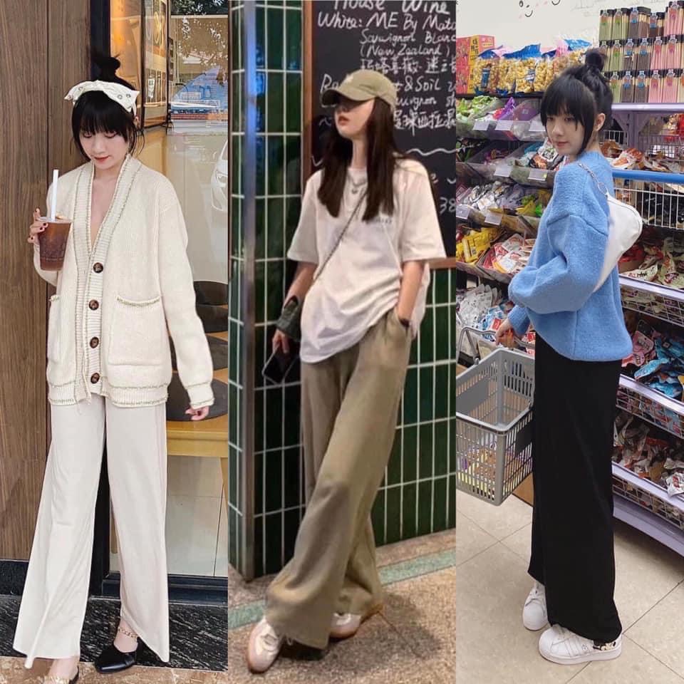 Quần suông tăm gân, Quần culottes nhung tăm nữ ống rộng cạp chun mềm mại, thoáng khí