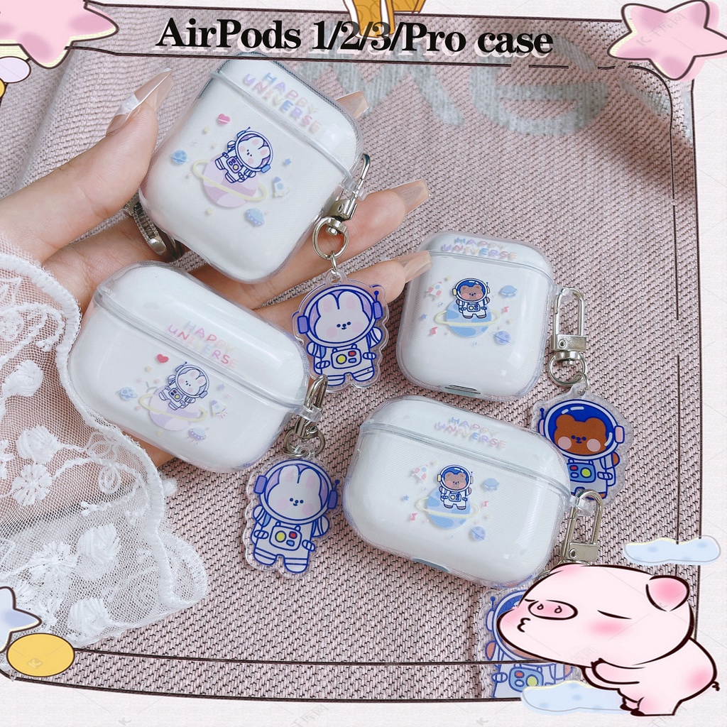 Vỏ Bảo Vệ Hộp Sạc Tai Nghe Airpods 3 Pro 2 Trong Suốt Họa Tiết Hoạt Hình Chú Thỏ/ Hành Tinh/ Gấu Dễ Thương Thời Trang 2021 Ốp