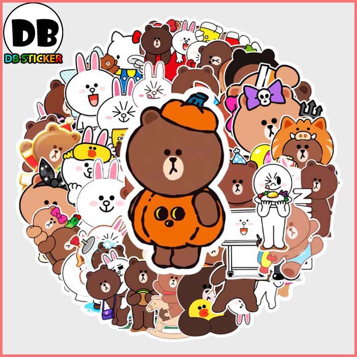 [Set 50 Cái] Bộ Sticker gấu brown và thỏ cony dán trang trí laptop, mũ nón bảo hiểm, vali, xe tay ga, ván trượt - DB.029