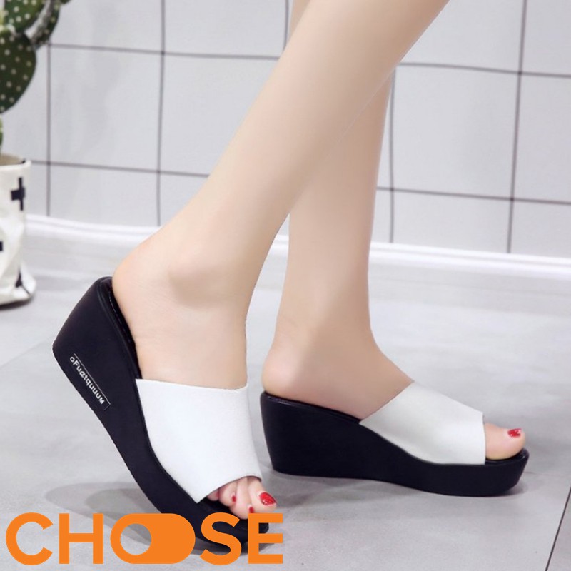 Giày Nữ Dép Nữ Thời Trang Choose Đế Xuồng Quai Ngang Bản To Màu Đen và Trắng 5CM G23K9