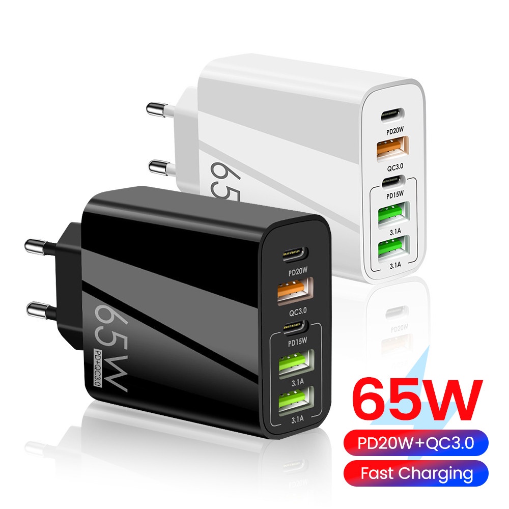 Cốc Sạc Nhanh QC3.0 20W PD USB EU / US / UK 5 Cổng 65W Cho Điện Thoại / Máy Tính Bảng