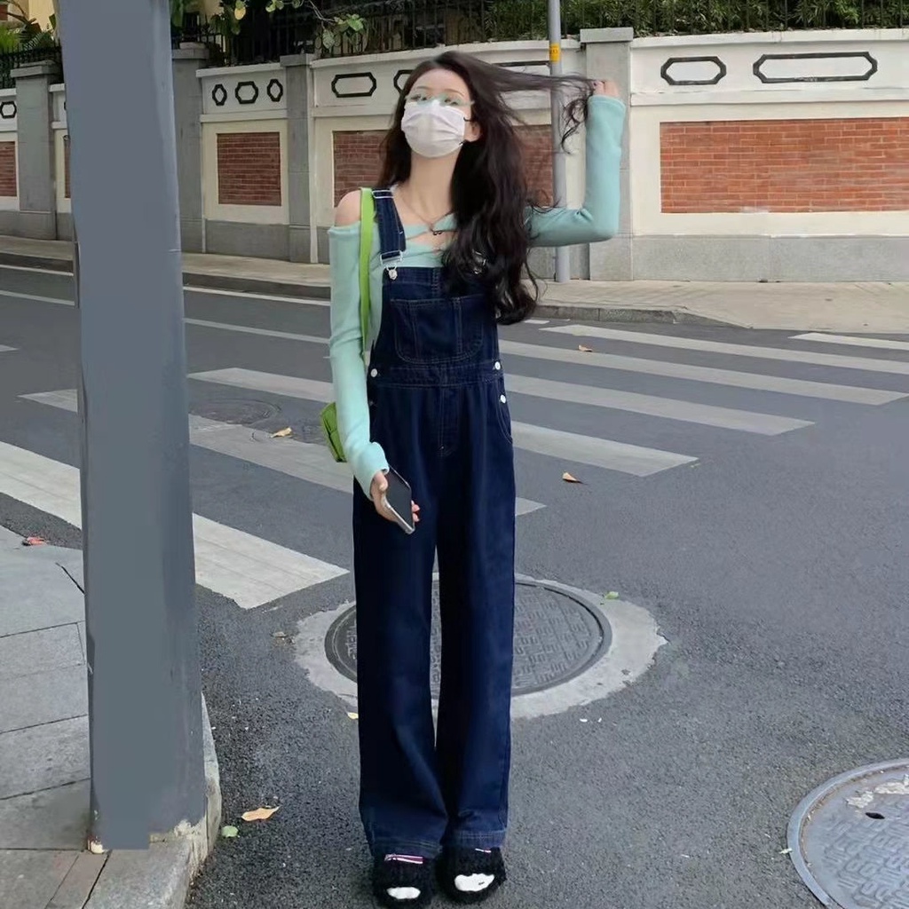 Bộ Áo Liền Quần Denim Dáng Rộng Phong Cách Hàn Quốc Thời Trang Mùa Hè Dành Cho Nữ Cỡ 2022