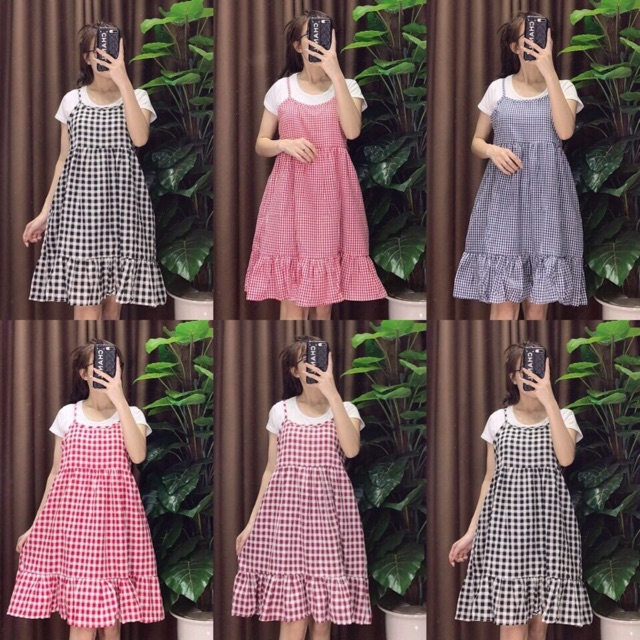 Set áo váy kẻ tiểu thư