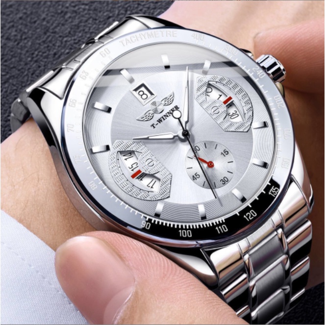 Đồng hồ cơ nam T-Winner cơ lộ máy, automatic tự động, dây thép không gỉ cao cấp chính hãng