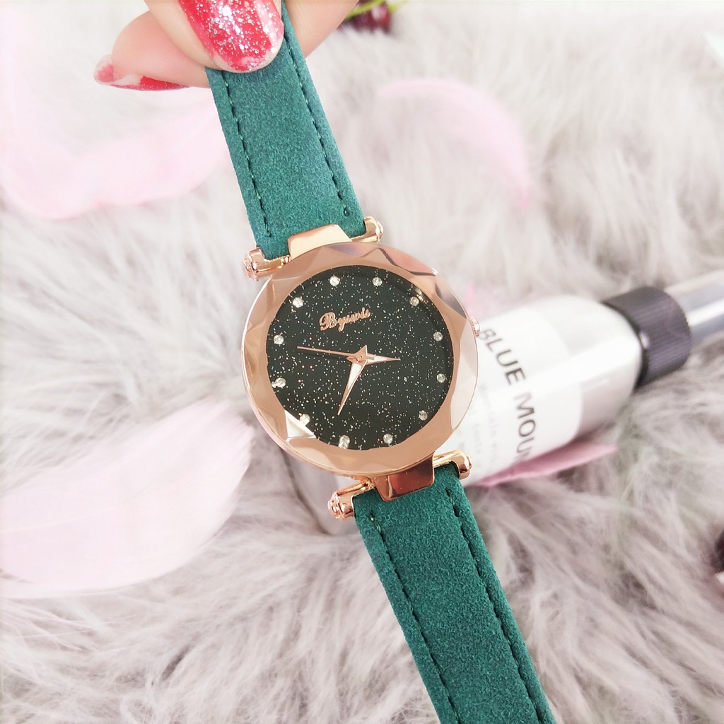 Đồng Hồ Nữ Bywis B88 Mặt Kim Sa Dây Da Lộn cao cấp