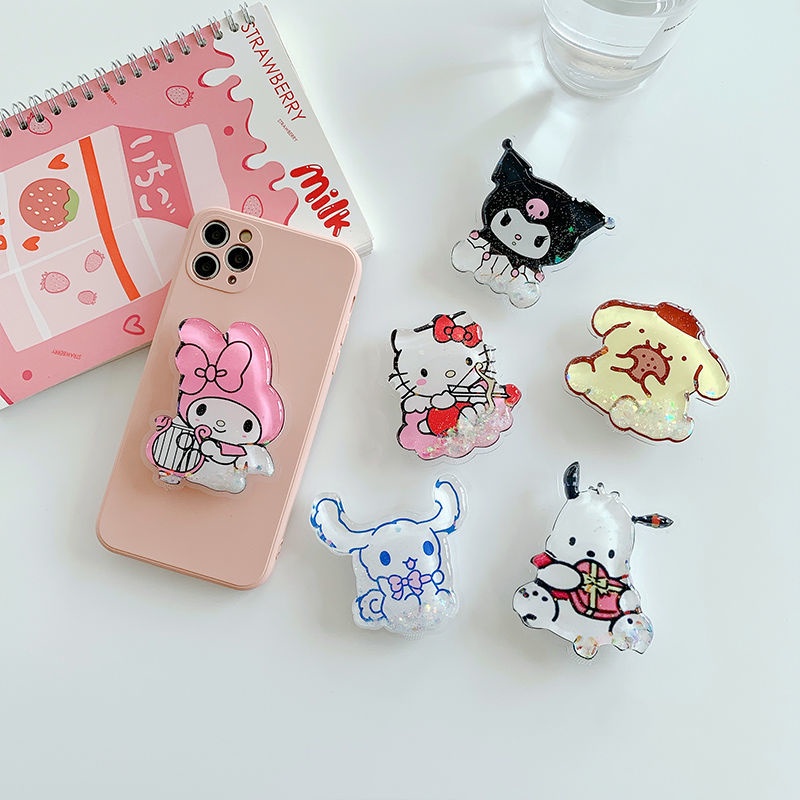 Fashion Cute and Flexible Foldable Quicksand Into The Oil Bag Cartoon Girl Ins Phone Holder with Liquid and Flash Personality Creative Holder