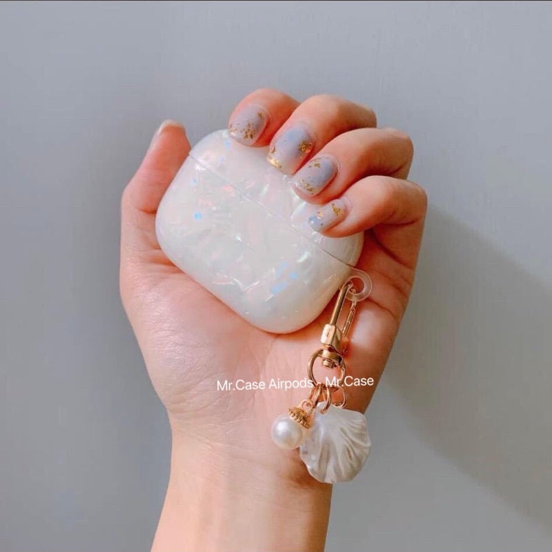 Case Airpods 1/2 /Pro Vỏ Ốp Tai Nghe Hình Ánh Xà Cừ Trăng Và Hồng Kèm Móc Khoá Xinh - Mr.Case AirPods