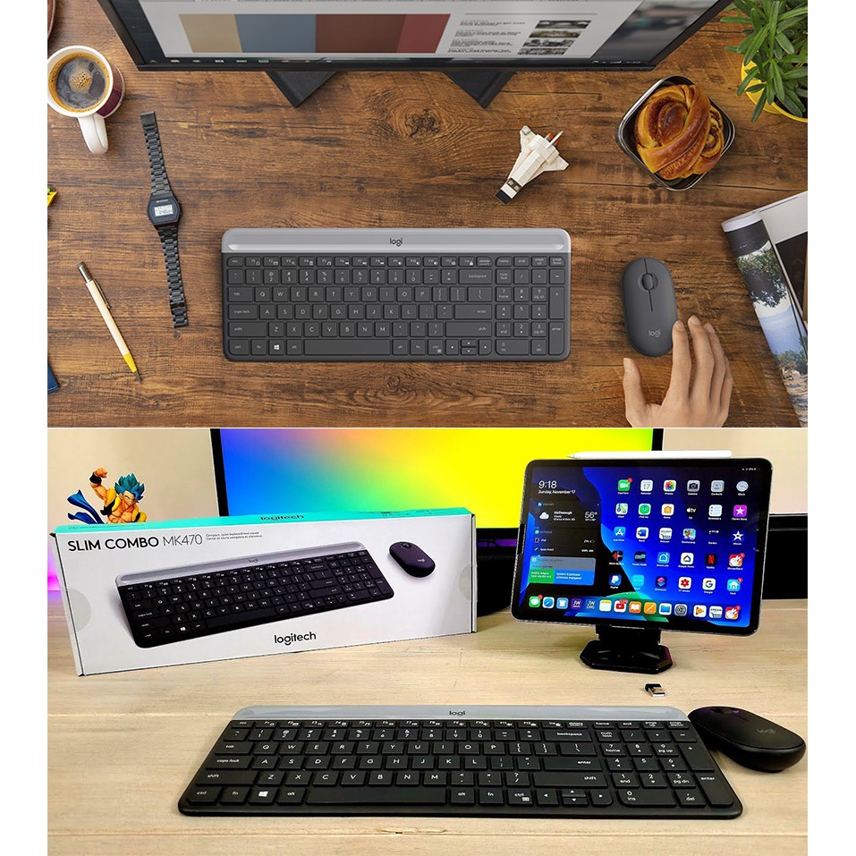 [Mã SKAMCLU9 giảm 10% đơn 100K] Bộ bàn phím và chuột không dây Logitech MK470 Siêu mỏng Mới nhất 2020 - BH 12 Tháng