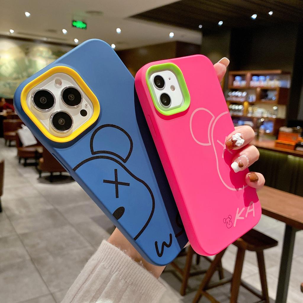 Ốp điện thoại viền cong họa tiết gấu KAWS 3 trong 1 cho IPhone 13 12 11 7Plus X Xs Max XR