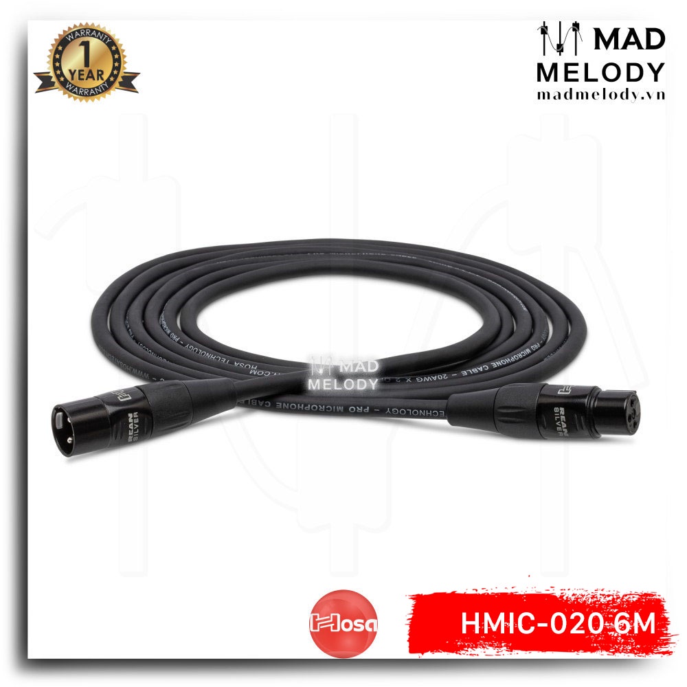 Hosa Pro Microphone Cable HMIC-020 (6m) (REAN XLR3F - XLR3M) (Dây cáp Micro thu âm canon XLR cao cấp