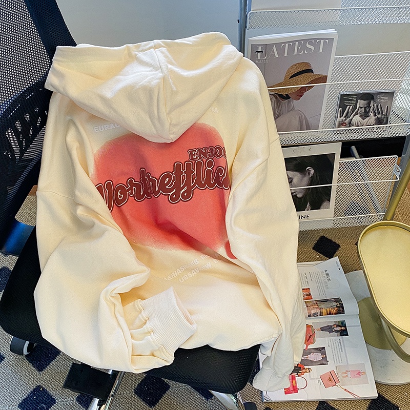 Áo Khoác Hoodie Tay Dài In Họa Tiết Phong Cách Preppy Mỹ