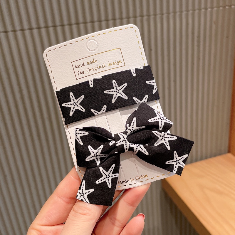 Kẹp tóc bb dáng vuông và nơ buộc làm từ vải họa tiết sao biển bắt mắt