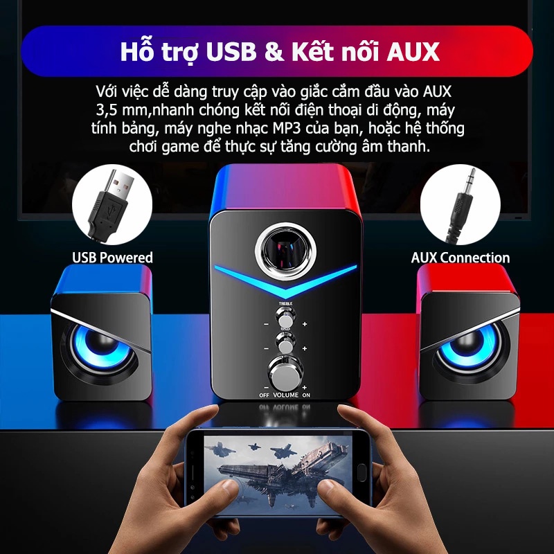 Loa vi tính Bluetooth để bàn MC D221-Super Bass-Nghe cực đã-Có LED,dòng loa cao cấp cho Laptop-PC,Điện Thoại