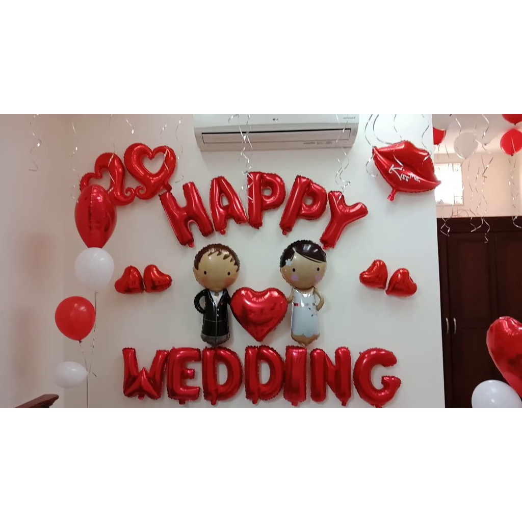 Bộ bóng chữ happywedding trang trí đám cưới phòng tân hôn