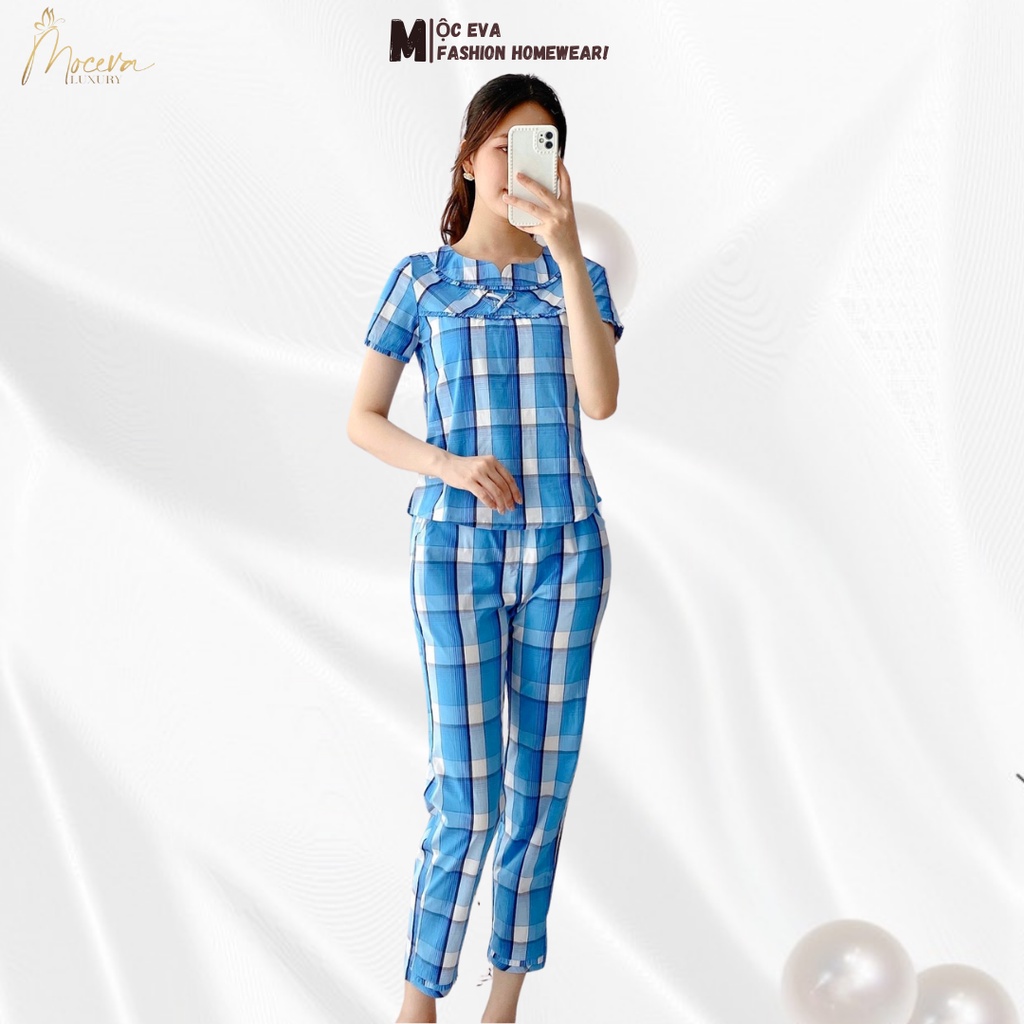 Bộ mặc nhà nữ chất thô Kate Hàn,áo ngắn tay quần dài mùa hè dòng cao cấp thô Kate Hàn Mộc Eva TS2212