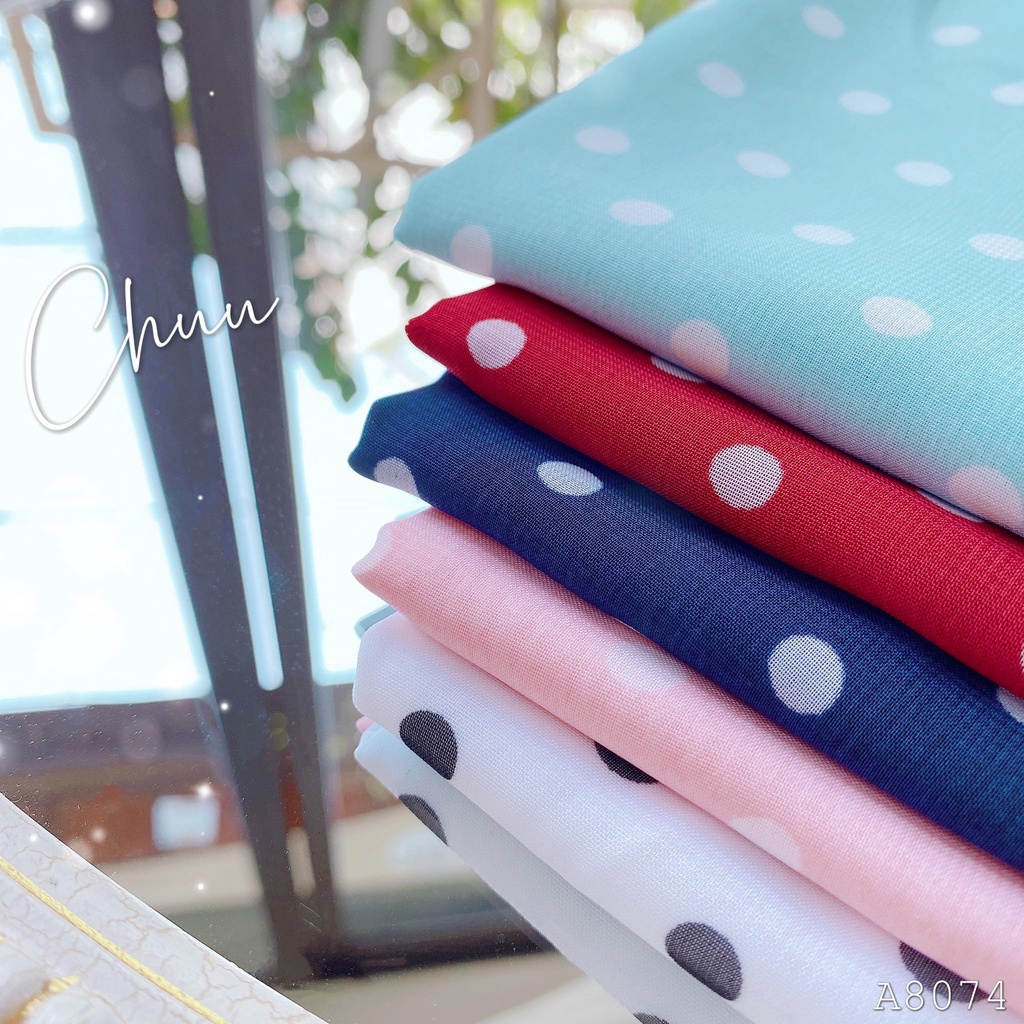 Áo sơ mi công sở nữ họa tiết chấm bi cổ 3 lớp CHUU A8074