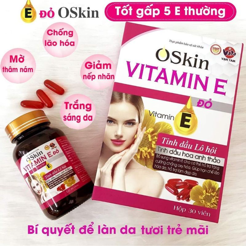 Vitamin E đỏ OSKIN – Tinh dầu Lô hội, tinh dầu hoa anh thảo